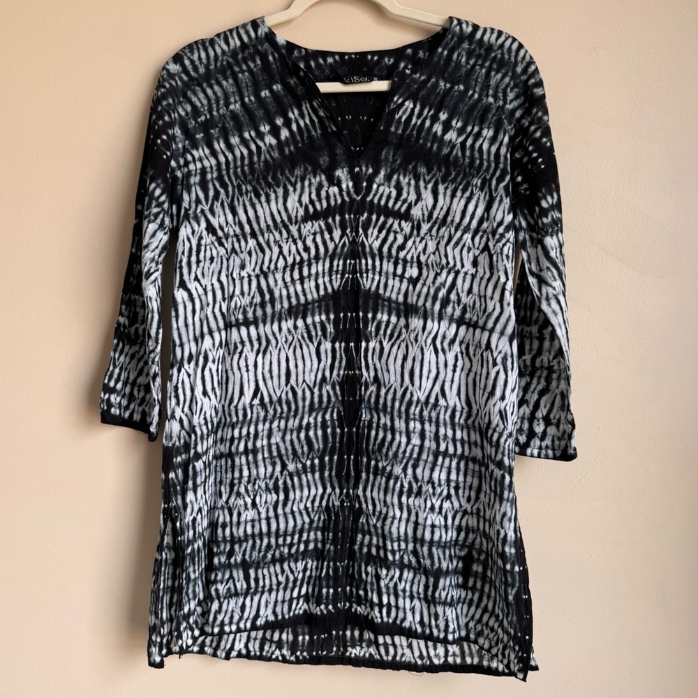 KIKISOL 100%‎ cotton black tie dye beach cover up size small